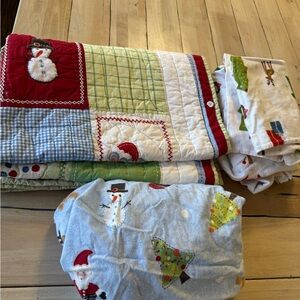 Pottery Barn Kids Holiday quilt and fitted crib sheets + 1 pillowcase Christmas